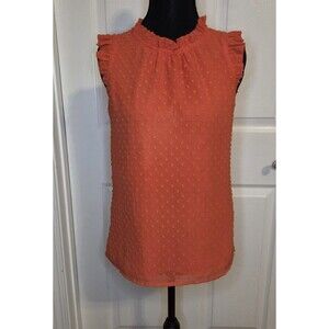 J. Crew Hot Orange Pointelle Ruffle Trim Sleeveless Summer Top Women's Size XXS